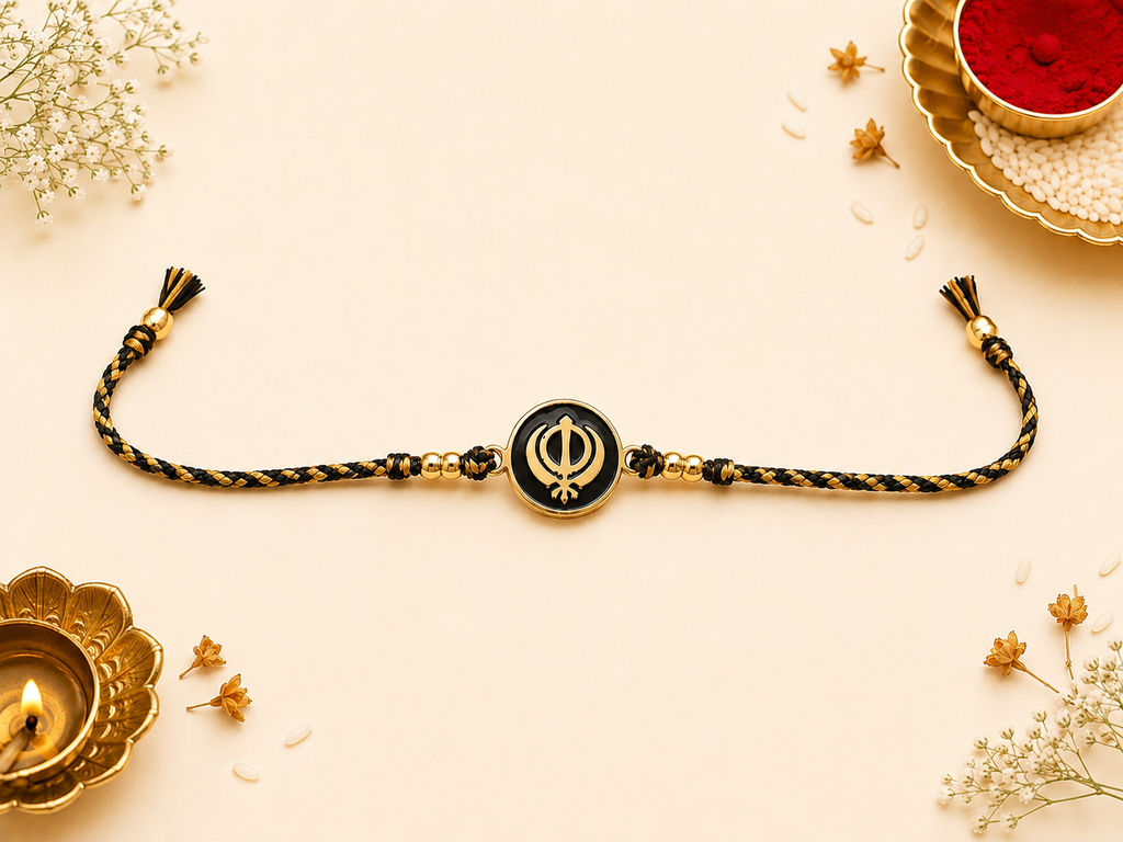Khanda Colour Rakhi | Gold Finish Rakhi