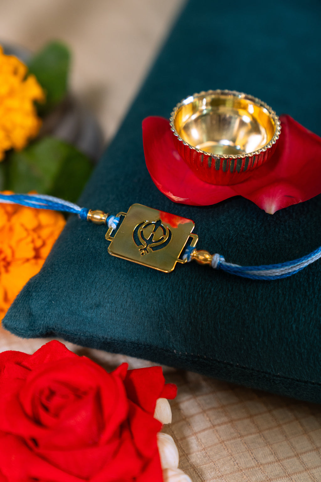 Khanda Square Rakhi | Gold Finish Rakhi