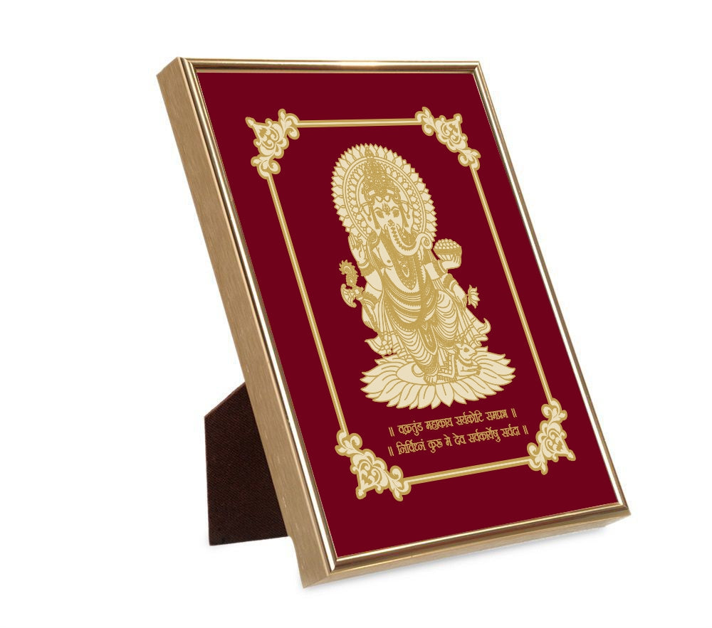 Lord Ganesha Velvet Gold Frame | 24 Karat Gold-Plated