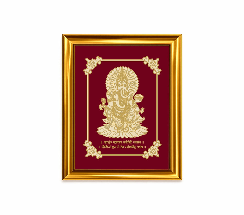 Lord Ganesha Velvet Gold Frame | 24 Karat Gold-Plated