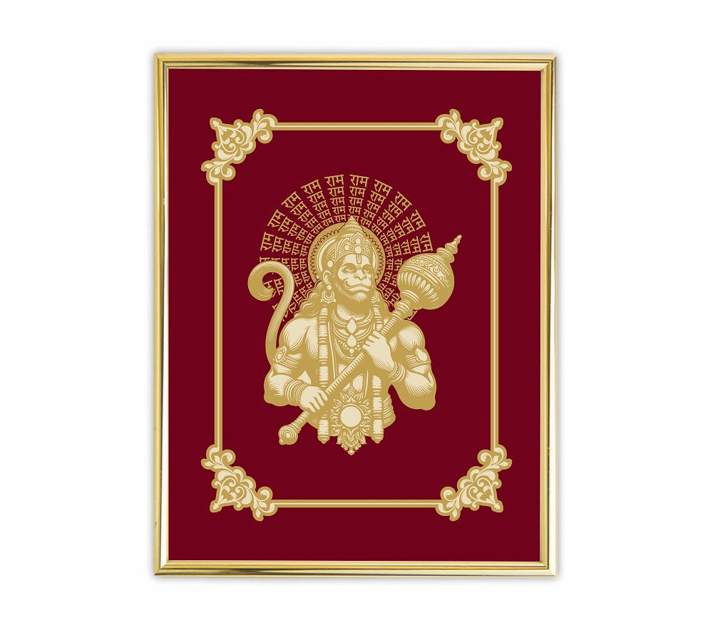 Lord Hanuman Velvet Gold Frame | 24 Karat Gold-Plated Artwork
