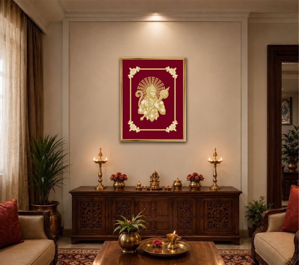 Lord Hanuman Velvet Gold Frame | 24 Karat Gold-Plated Artwork