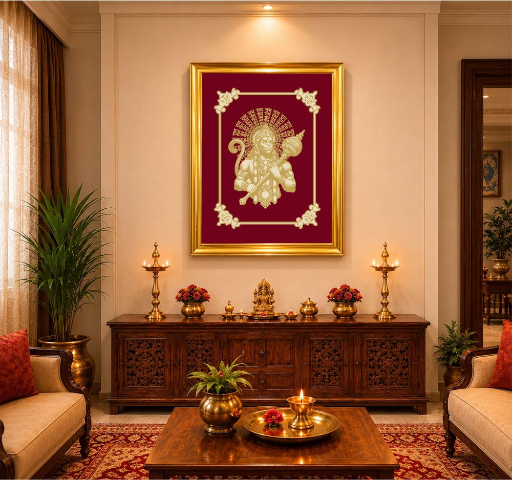 Lord Hanuman Velvet Gold Frame | 24 Karat Gold-Plated Artwork