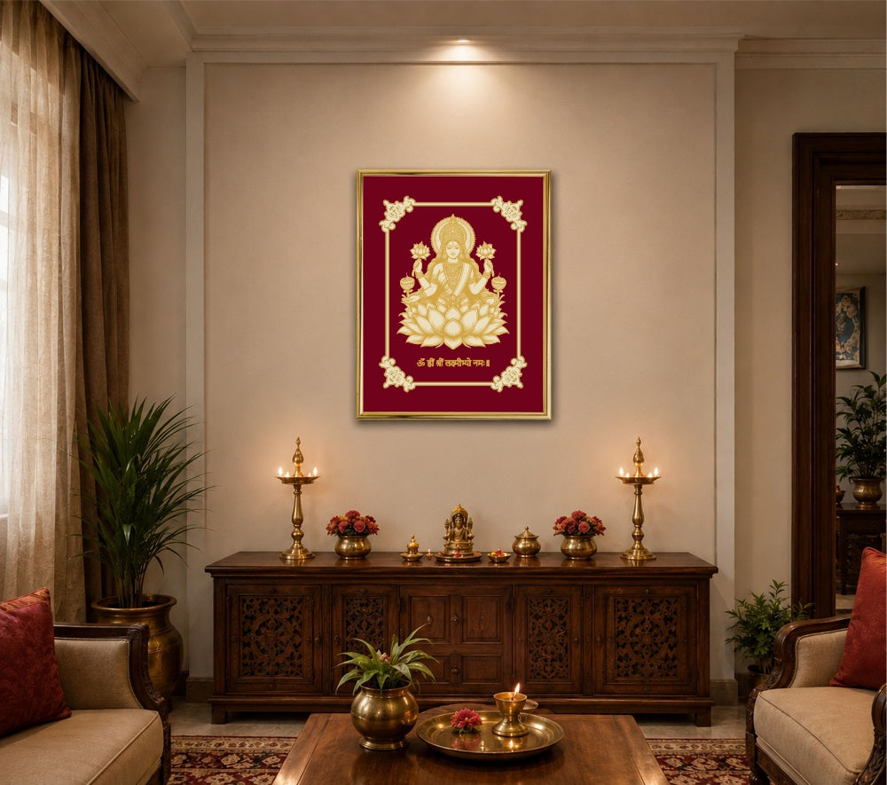 Goddess Laxmi Velvet Gold Frame | 24 Karat Gold-Plated