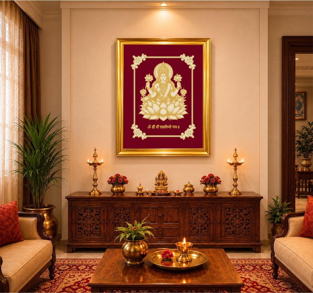 Goddess Laxmi Velvet Gold Frame | 24 Karat Gold-Plated