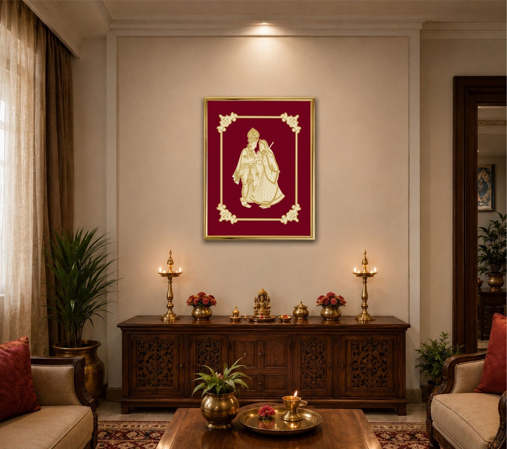 Radha Krishna Velvet Gold Frame | 24 Karat Gold-Plated Artwork
